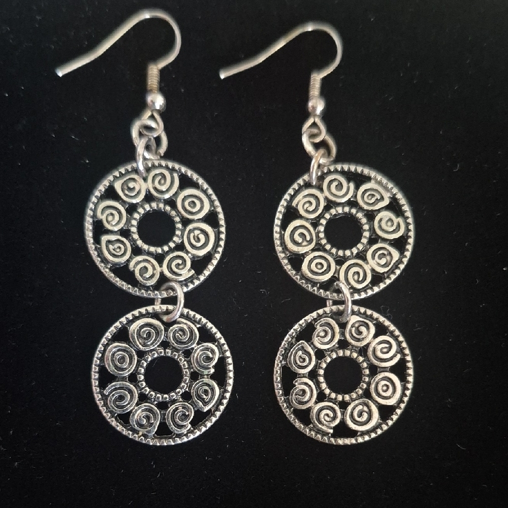 Silver Spiral Earrings - Picture 2 of 3